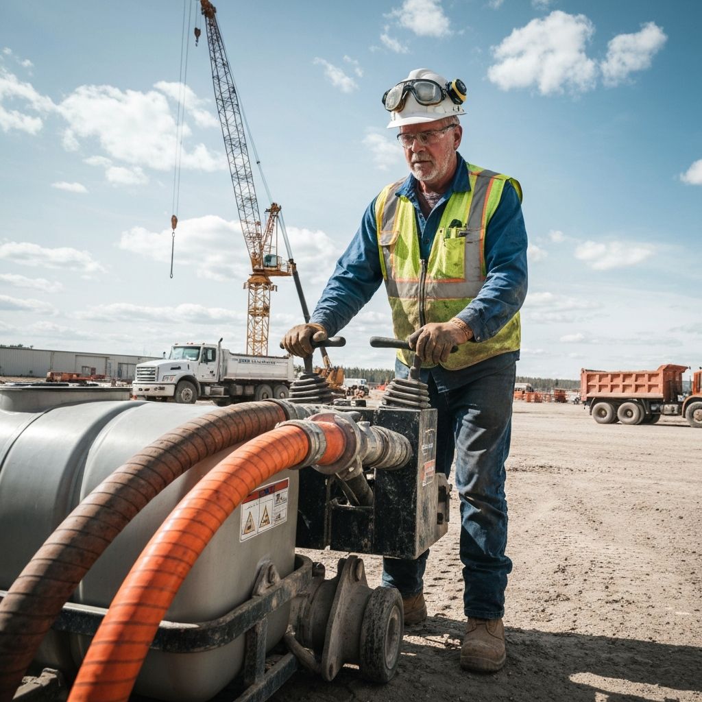 Hydrovac operator wearing full PPE on a Grande Prairie site